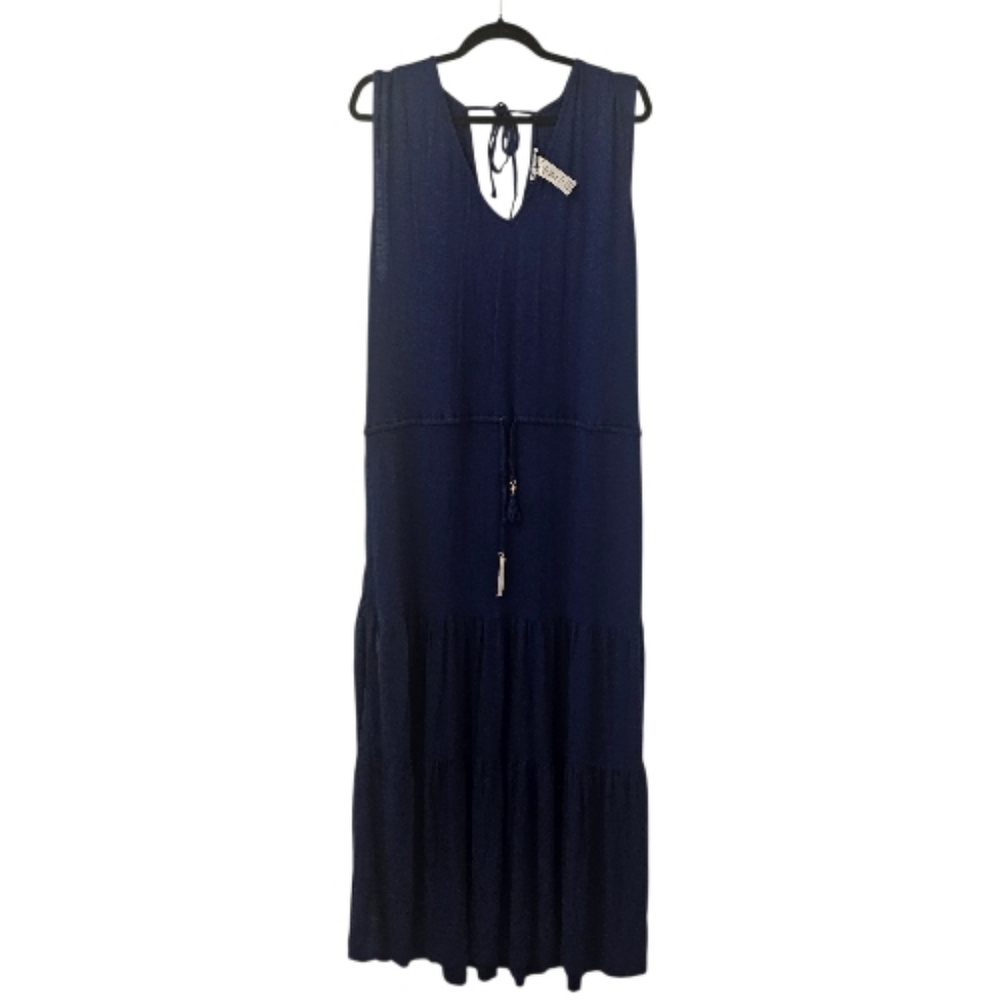B-20SD Tommy Bahama Navy Blue Sleeveless Maxi Dress with gold accents